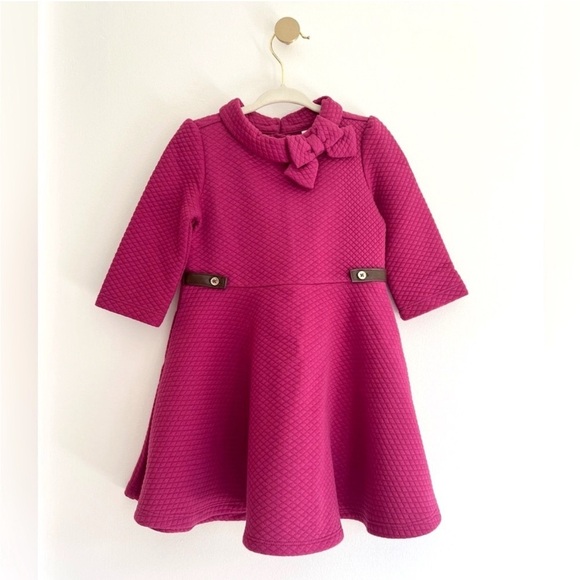 Janie and Jack Kids Fuchsia Quilted Dress with Bow Girl 2T - LIKE NEW Condition - Picture 6 of 6